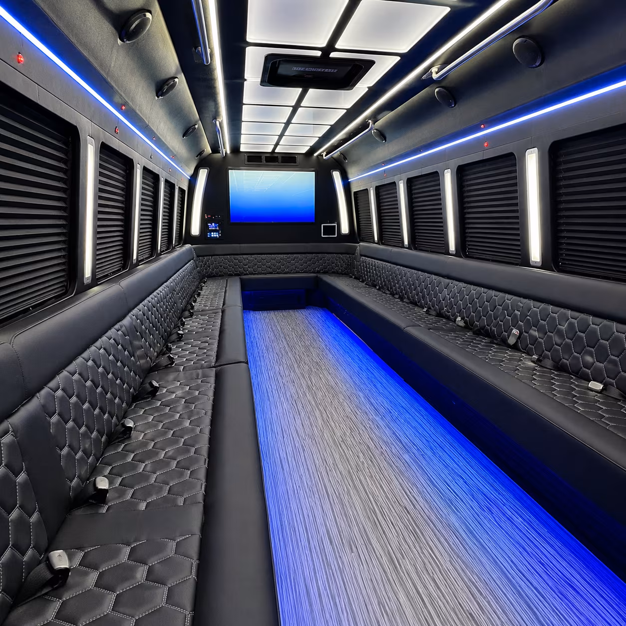 lake charles 50 passenger party bus inside